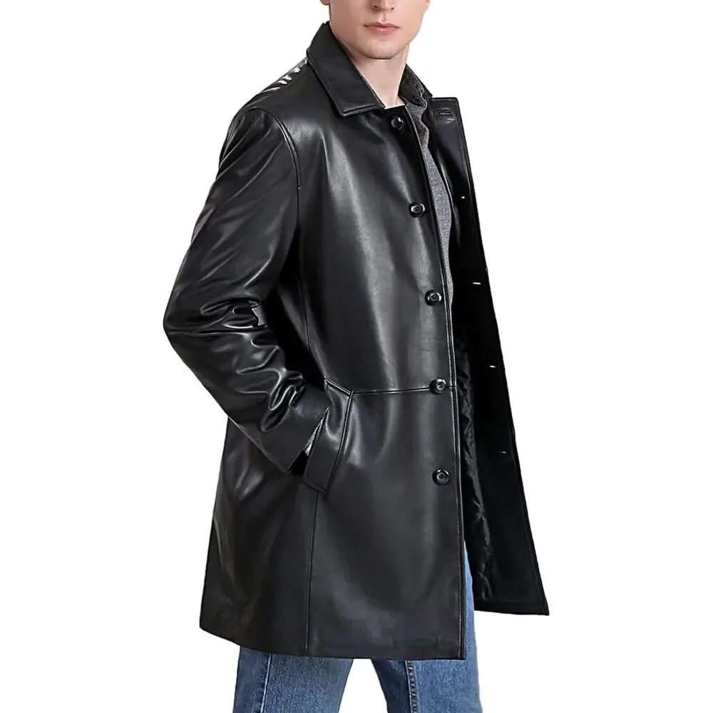 $600 BGSD Men’s Medium Brown Peter Three-Quarter Lambskin Leather Car Coat - Picture 11 of 12